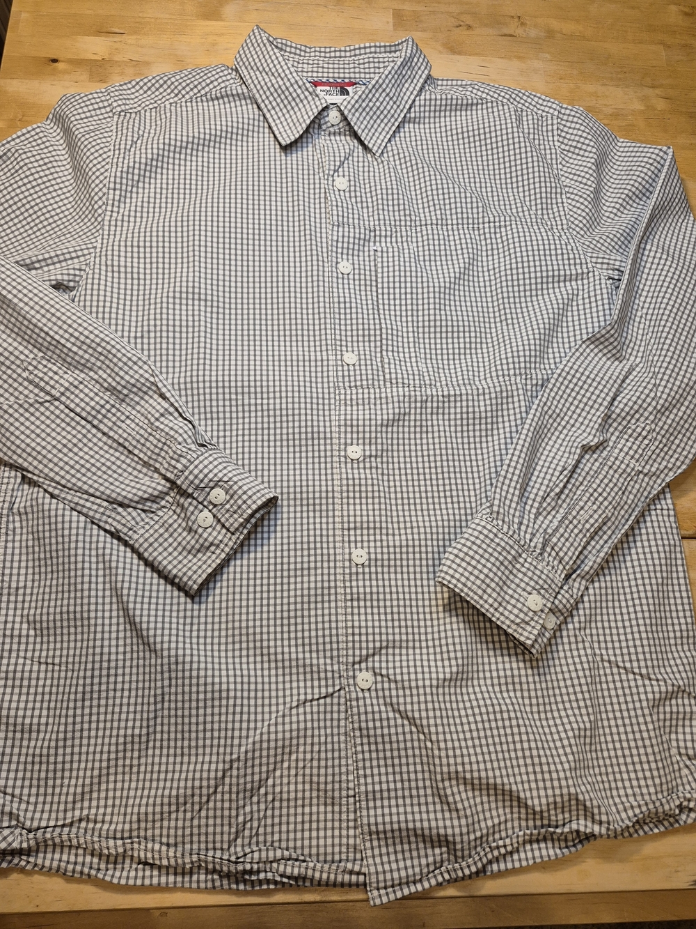 The North Face Men's White and Navy Grid Button-Down Shirt